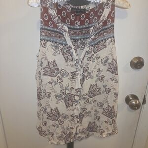 Sanctuary Floral Button-Down Blouse - Cream and Burgundy